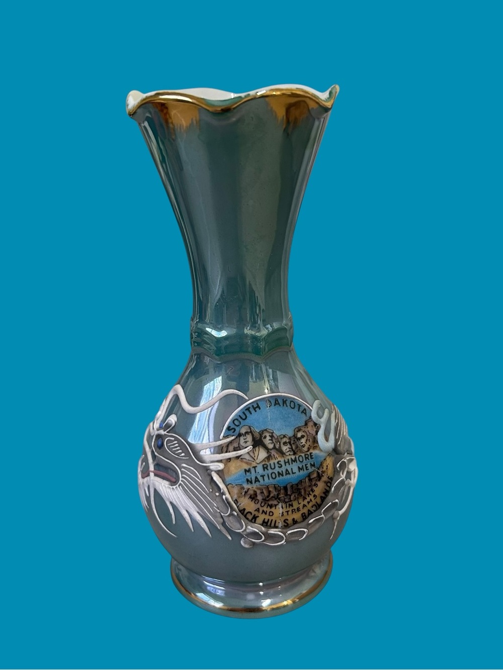 Vintage Japan Lusterware Mt Rushmore Dragonware Souvenir Vase